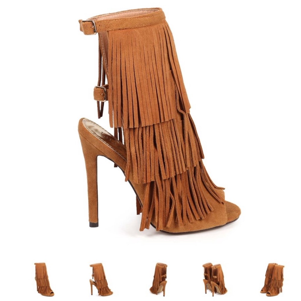 Liliana Suede Cascading Fringe Peep Toe Single Sole Bootie Size 8.5